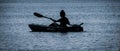 Silhouette of people doing water sport activity in calming water