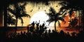 Silhouette of people having party on a beach concert at sunset. Royalty Free Stock Photo
