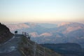 Silhouette of people hiking in the mountain Royalty Free Stock Photo