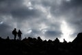 Silhouette of people Himalayas mountain Tibet sky and clouds Royalty Free Stock Photo