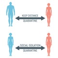 Silhouette people, human stand, coronavirus social distancing, flat vector illustration. Design for quarantine banner, public