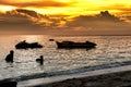 Silhouette People and Jet-ski with sunset background at Bang sean beach