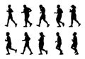 Silhouette people running on white background, Lifestyle man and women exercise set