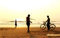 Silhouette of people during sunset in Arambol Beach, Goa India. Royalty Free Stock Photo