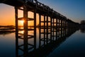 Silhouette of people on U Bein bridge at sunset in Amarapura. Mandalay, Myanmar Royalty Free Stock Photo