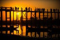 Silhouette of people on U Bein bridge at sunset in Amarapura. Mandalay, Myanmar Royalty Free Stock Photo