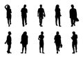 Silhouette people walking set, Black men and women vector on white background Royalty Free Stock Photo