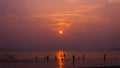 Silhouette of peoples at Bagan Lalang Beach during the sunset in the evening Royalty Free Stock Photo