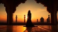 Silhouette Persian woman in national dress traditional Iranian architecture background Generative AI