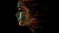 Silhouette of a person composed of computer code on a black background. AIG53F. Royalty Free Stock Photo