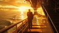 Silhouette of person on cruise ship deck at sunset Royalty Free Stock Photo