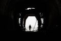 The silhouette of a person in a high-speed railway tunnel under construction Royalty Free Stock Photo