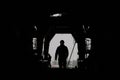 The silhouette of a person in a high-speed railway tunnel under construction Royalty Free Stock Photo