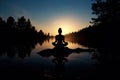 silhouette of a person meditating in nature serenity associated with yoga meditation Generative AI