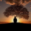 Silhouette of a person next to a tree