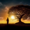 Silhouette of a person next to a tree