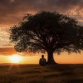 Silhouette of a person next to a tree