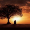 Silhouette of a person next to a tree