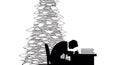 A silhouette of a person overwhelmed by a massive stack of paperwork at their desk silhouette Royalty Free Stock Photo