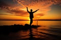 a silhouette of a person practicing wing chun at sunrise