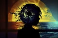 silhouette of a person Psychic Waves retro photorealistic,unreal engine