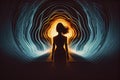 silhouette of a person Psychic Waves retro photorealistic,unreal engine