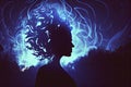 silhouette of a person Psychic Waves retro photorealistic,unreal engine