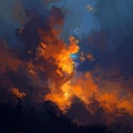 Abstract depiction of a dramatic sunset sky with vivid orange and dark blue hues background wallpaper Royalty Free Stock Photo