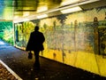 Silhouette of person in subway underpass