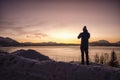 Silhouette of a Person Looking over a Winter Landscape Royalty Free Stock Photo