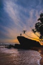 Silhouette of a person in Sunset at unwatuna Sri Lanka