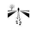 Silhouette of a Person Walking Away Leaving Footprints on a Path with a Tree. walking, path, footprints Royalty Free Stock Photo