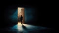 Silhouette of person walking through doorway into light from darkness Royalty Free Stock Photo