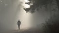 Silhouette Of A Person Walking Through A Misty Forest Path. Solitude And Tranquility In Nature Royalty Free Stock Photo