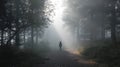 Silhouette Of Person Walking Through Misty Forest Path. Solitude And Tranquility In Nature Royalty Free Stock Photo