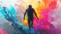 Silhouette Person Walking Through Vibrant Colorful Splashes Royalty Free Stock Photo