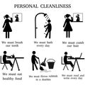 Silhouette Personal Cleanliness, brushing, bathing, combing, eating,  cleaning, reading Royalty Free Stock Photo