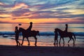 Silhouette photo of horse riding in the evening sunset time , dramatic style