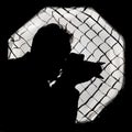 Silhouette of a photographer against a large light softbox with honeycomb grid, typical of a photo studio Royalty Free Stock Photo