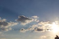 Silhouette of a photographer at sunset sky outdoors nature photography person blue sky clouds Royalty Free Stock Photo