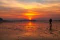 Silhouette of the photographer looking to the viewfinder on camera to capture the sunrise Royalty Free Stock Photo