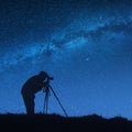 Silhouette of photographer at night Royalty Free Stock Photo