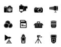 Silhouette Photography equipment and tools icons Royalty Free Stock Photo