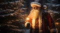 Silhouette picture, a mysterious Santa Claus in a moonlit forest, enchanting ambiance, traditional Santa attire