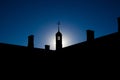 Silhouette picture of the roof of the old building. Royalty Free Stock Photo