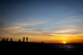 Silhouette picture of tourists taking photos with the rising sun,people watch the first light and the morning mist,sunrise in the Royalty Free Stock Photo