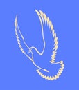 Silhouette of pigeon on blue background. Vector image of dove bird.