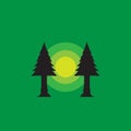 Silhouette pines trees with green background logo design, vector graphic symbol icon illustration creative idea Royalty Free Stock Photo