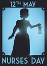 Silhouette of Pioneer Nurse to Commemorate Nurses Day in May, Vector Illustration Royalty Free Stock Photo