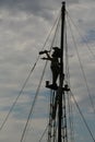 Silhouette of a pirate on the match looking through spyglass